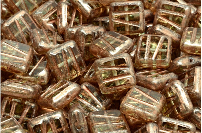 方形桌切珠，透明绿铜溅 (50500-86750)，玻璃，捷克共和国