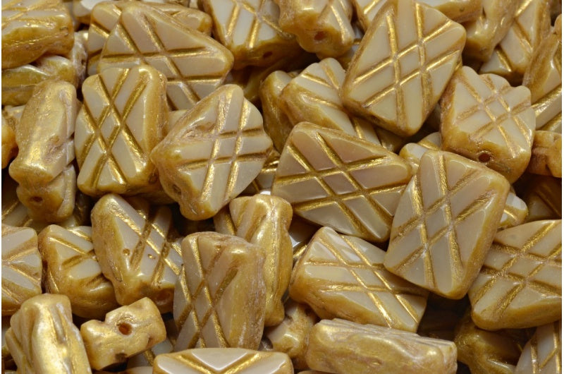 Table Cut Designed Rectangle Beads, Hematite Gold Splash (14400-86720), Glass, Czech Republic