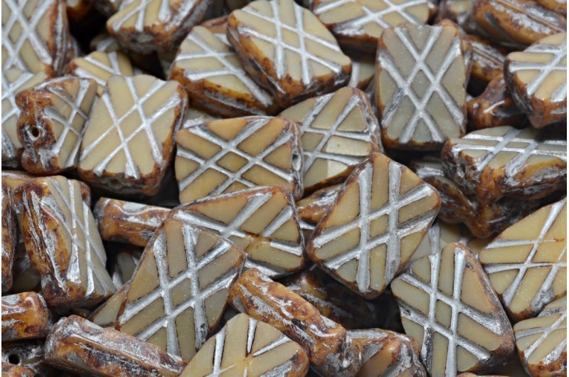 テーブルカットデザインの長方形ビーズ、ヘマタイトトラバーチンシルバーライン（14400-86800-54301）、ガラス、チェコ共和国