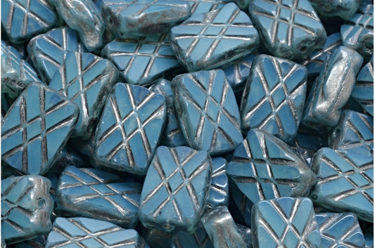 桌面切割设计矩形珠子，蛋白石水蓝色银色飞溅（61010-86790），玻璃，捷克共和国