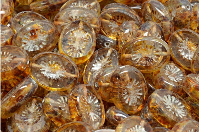 テーブルカットのキウイビーズ、クリスタルトラバーチンゴールドライニング（00030-86800-54302）、ガラス、チェコ共和国