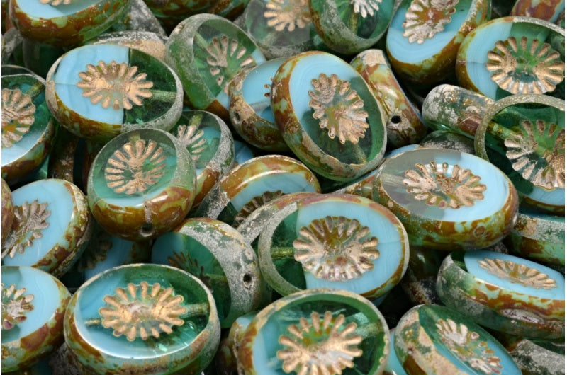 OUTLET 10 grams Table Cut Kiwi Beads, 56660 Travertin Gold Lined (56660-86800-54302), Glass, Czech Republic