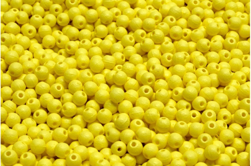 Round Druck Beads, White Opal Bright Yellow Matte (02020-22M01), Glass, Czech Republic