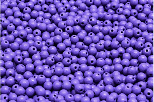 Round Druck Beads, White Opal Bright Purple Matte (02020-22M15), Glass, Czech Republic