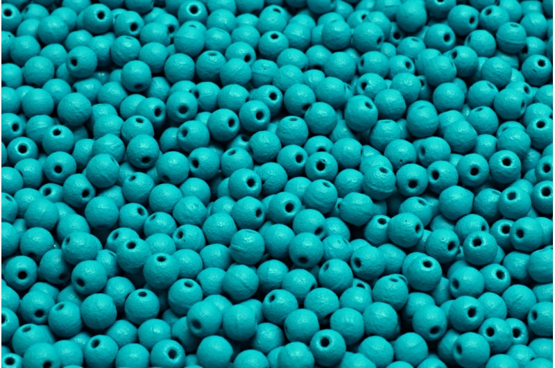 Round Druck Beads, White Opal Bright Turquoise Matte (02020-22M18), Glass, Czech Republic