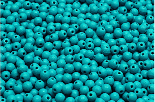 Round Druck Beads, White Opal Bright Turquoise Matte (02020-22M18), Glass, Czech Republic