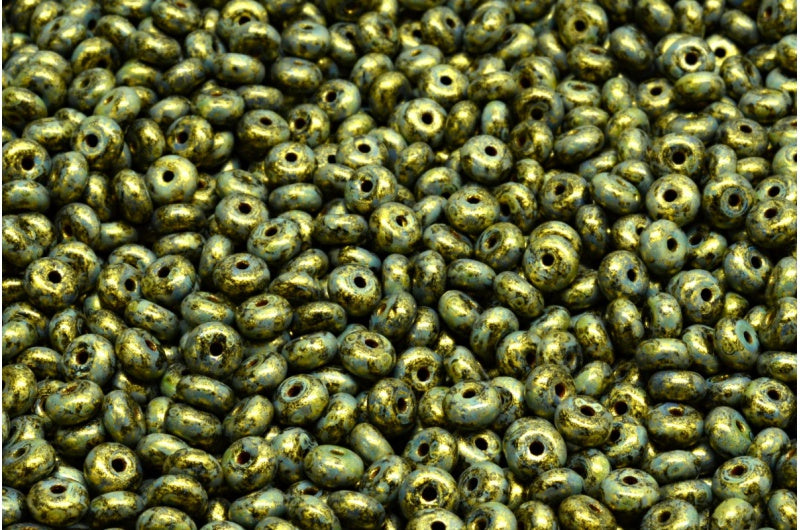 ロンデル・ドラックビーズ、ブラックゴールドラスタースポット（23980-65322）、ガラス、チェコ共和国