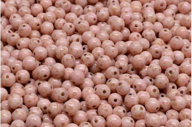 Round Druck Beads, White Travertin Warm Purple Spotted (02010-86800-33304), Glass, Czech Republic