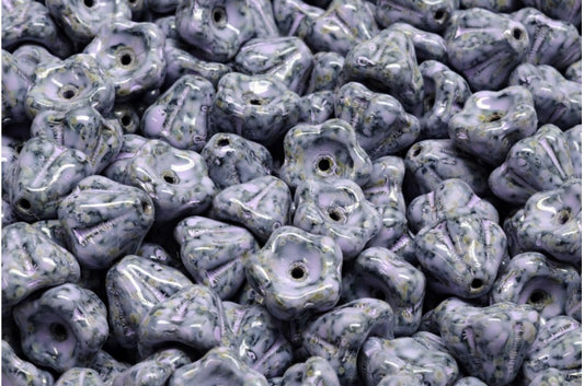 铃花珠，黑色石灰华冷紫色斑点（23980-86800-33305），玻璃，捷克共和国