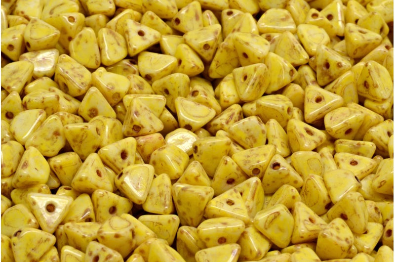 Half Pinch Beads, White Travertin Beige Yellow Spotted (02010-86800-33303), Glass, Czech Republic