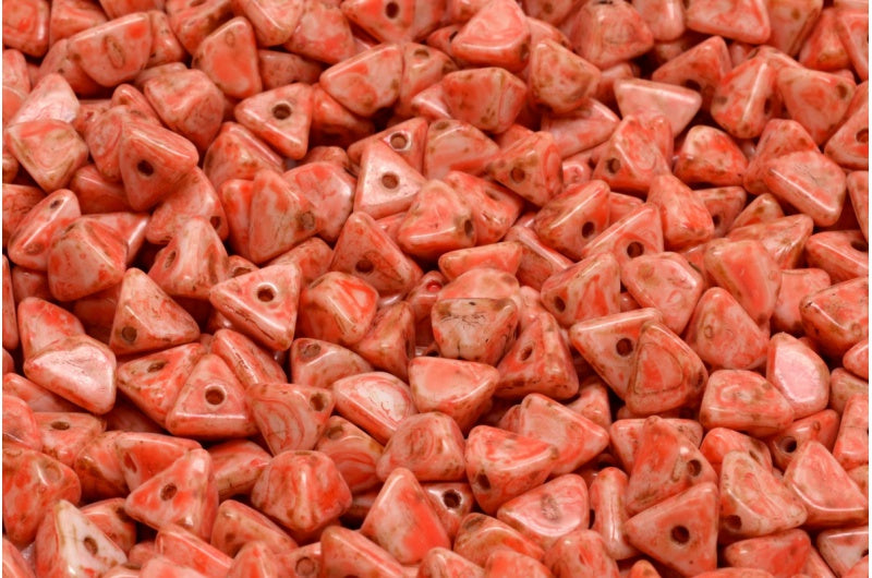 Half Pinch Beads, White Travertin Beige Orange Spotted (02010-86800-33307), Glass, Czech Republic