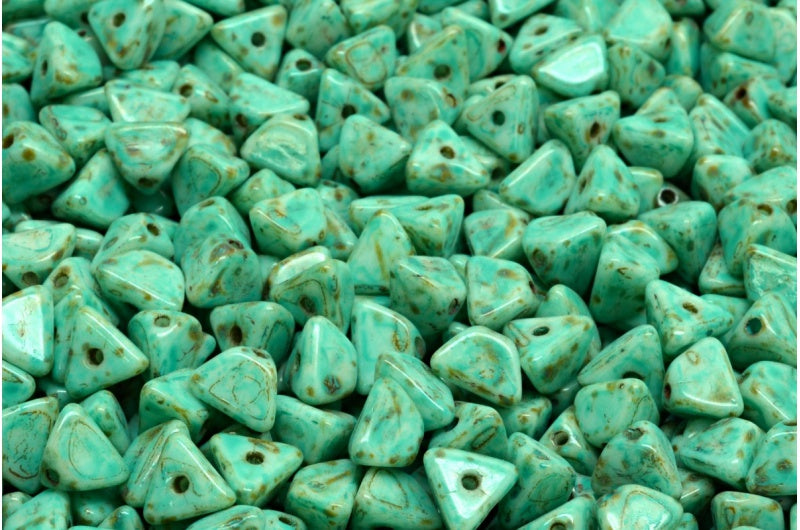 Half Pinch Beads, White Travertin Turqouise Spotted (02010-86800-33310), Glass, Czech Republic