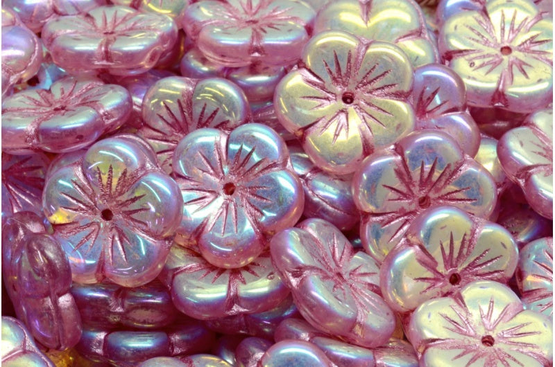 苹果花珠，水晶 Ab 粉色内衬 (00030-28701-54321)，玻璃，捷克共和国