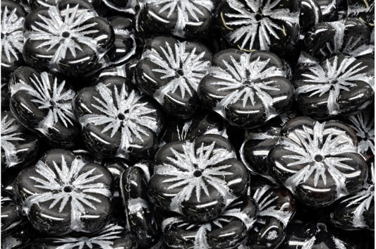 Apple Flower Beads, Black Silver Lined (23980-54201), Glass, Czech Republic