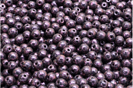 圆形 Druck 珠子，黑红色虹彩（23980-86944），玻璃，捷克共和国