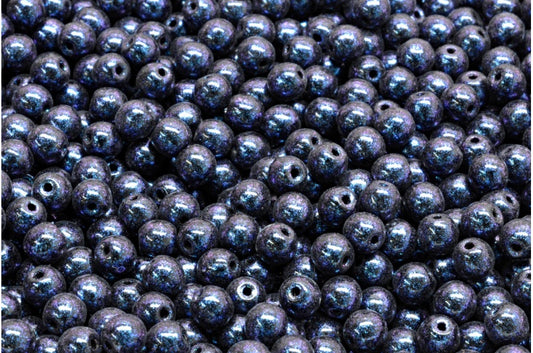 ラウンドドラックビーズ、ブラックブルーイリディセント（23980-86966）、ガラス、チェコ共和国