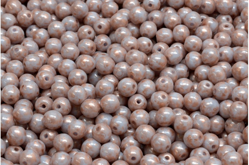 Round Druck Beads, Light Blue Copper Splash (33000-86750), Glass, Czech Republic