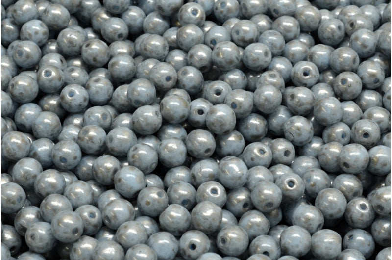 OUTLET 10 grams Round Druck Beads, 4 x 4 mm, Light Blue Silver Splash (33000-86790), Glass, Czech Republic