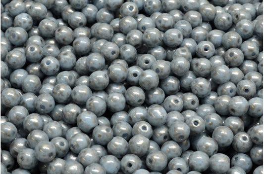OUTLET 10 grams Round Druck Beads, 4 x 4 mm, Light Blue Silver Splash (33000-86790), Glass, Czech Republic