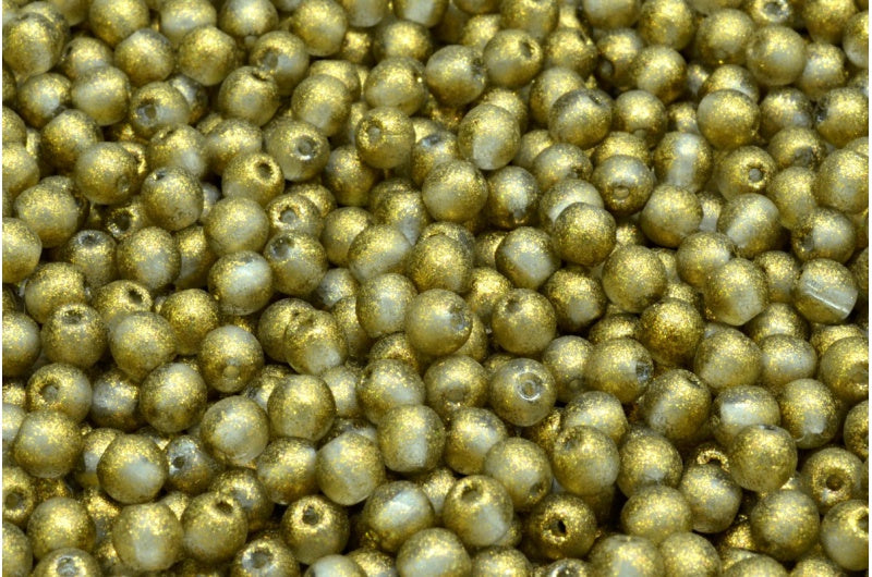 Round Druck Beads, Crystal Gold (00030-542013), Glass, Czech Republic