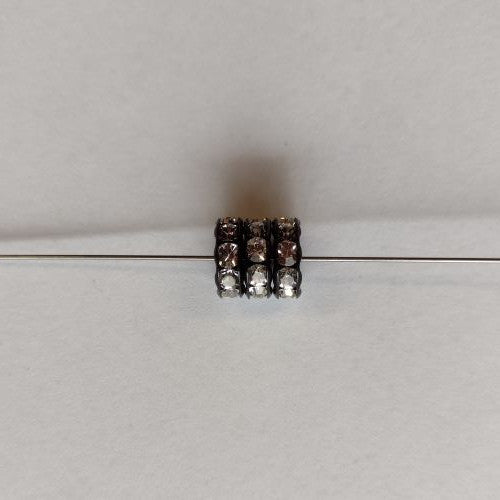 3 pcs Metal Black Rondelle with Crystals, 10 mm