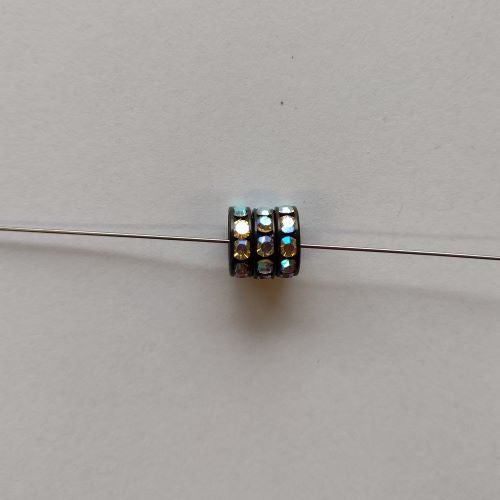 3 pcs Metal Black Rondelle with Crystals, 10 mm