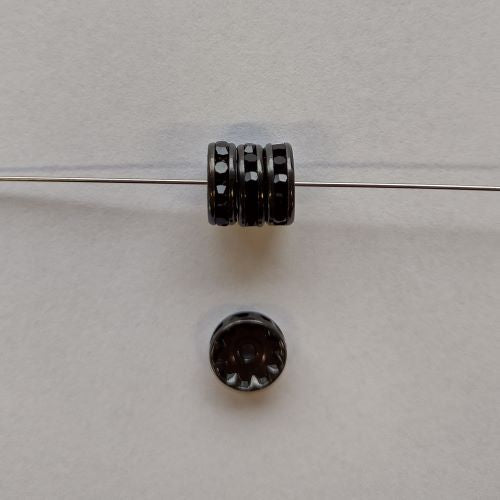 3 pcs Metal Black Rondelle with Crystals, 10 mm