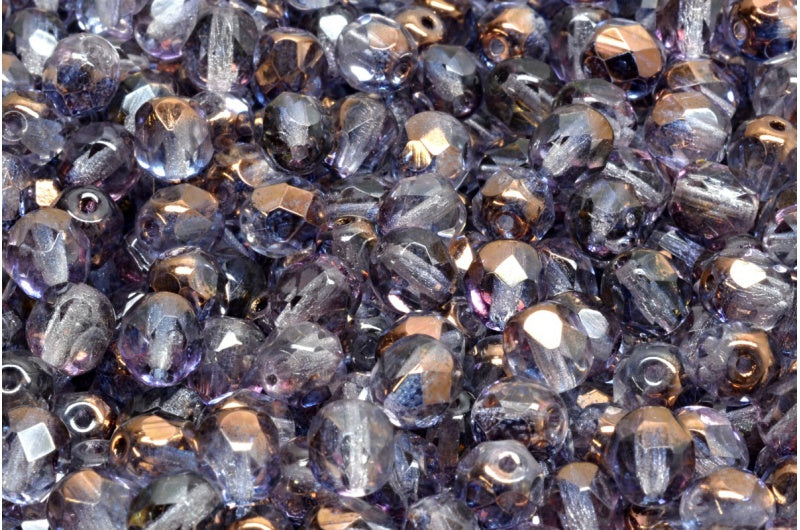 多面圆形火抛光珠，水晶光泽青铜半涂层 (00030-14215)，玻璃，捷克共和国