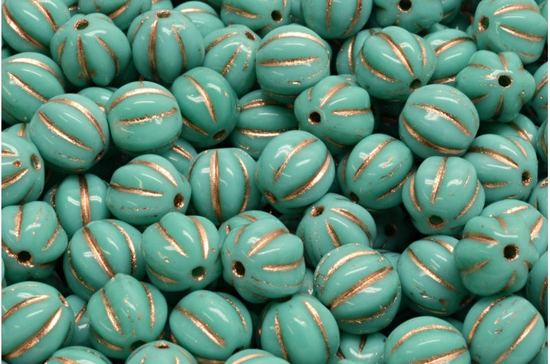 メロンビーズ、ターコイズ銅線（63130-54307）、ガラス、チェコ共和国