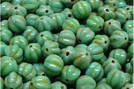 Melon Beads, Turquoise Travertin (63130-86800), Glass, Czech Republic