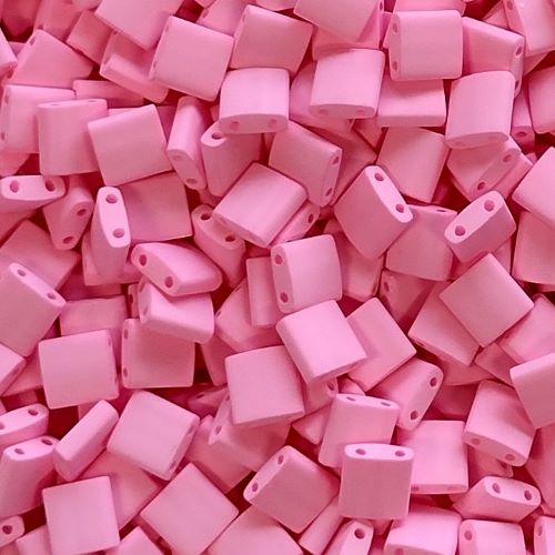 Miyuki Tila / Half Tila / Quater Tila 2-hole Beads, Matted Pink (HTL0923), Glass, Japan