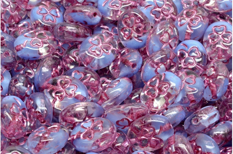 Shamrock Oval Beads, 36018 Pink Lined (36018-54321), Glass, Czech Republic