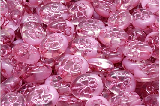 Shamrock Oval Beads, Pink Pink Lined (R0742-54321), Glass, Czech Republic