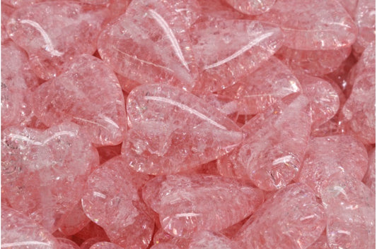 OUTLET 10 克细长心形珠子，16 x 13 毫米，水晶裂纹浅粉色 (00030-85500-34304)，玻璃，捷克共和国