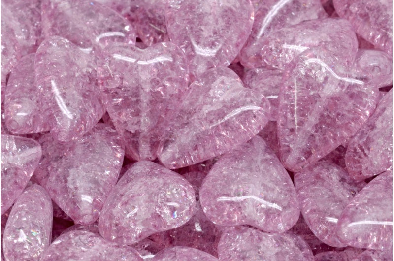 OUTLET 10 grams Elongated Heart Beads, 16 x 13 mm, Crystal Cracked Light Fuchsia Pink (00030-85500-34306), Glass, Czech Republic