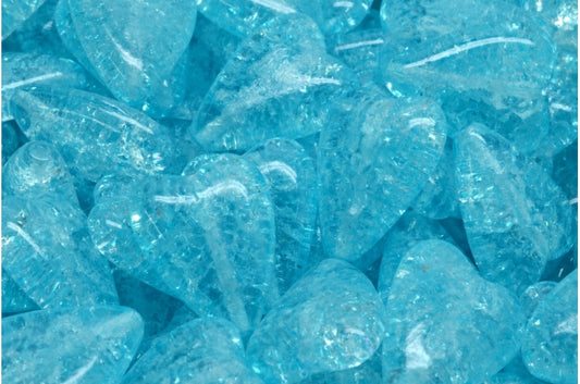 奥特莱斯 10克细长心形珠，16 x 13毫米，水晶裂纹浅水蓝色（00030-85500-34308），玻璃，捷克共和国