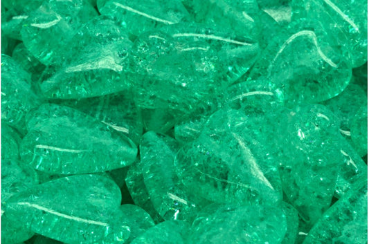 Elongated Heart Beads, Crystal Cracked Light Turquoise (00030-85500-34309), Glass, Czech Republic