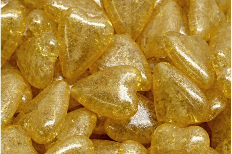 細長いハート型ビーズ、クリスタルクラックライトイエロー（00030-85500-34302）、ガラス、チェコ共和国