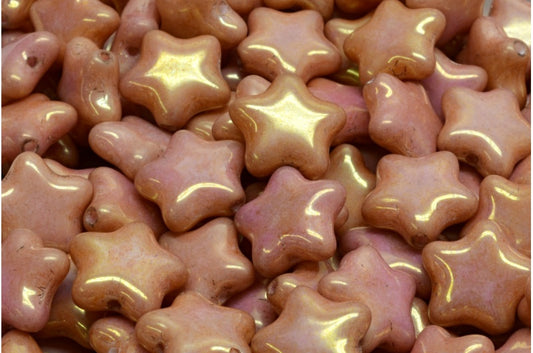 Flat Star Beads, White Luster Red Full Coated (02010-14495), Glass, Czech Republic