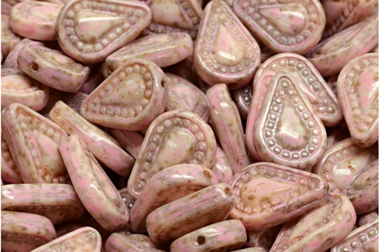 Filigree Teardrop Beads, White Travertin Warm Purple Spotted (02010-86800-33304), Glass, Czech Republic