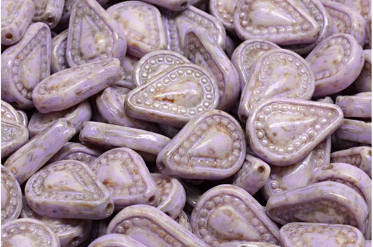 Filigree Teardrop Beads, White Travertin Cold Purple Spotted (02010-86800-33305), Glass, Czech Republic