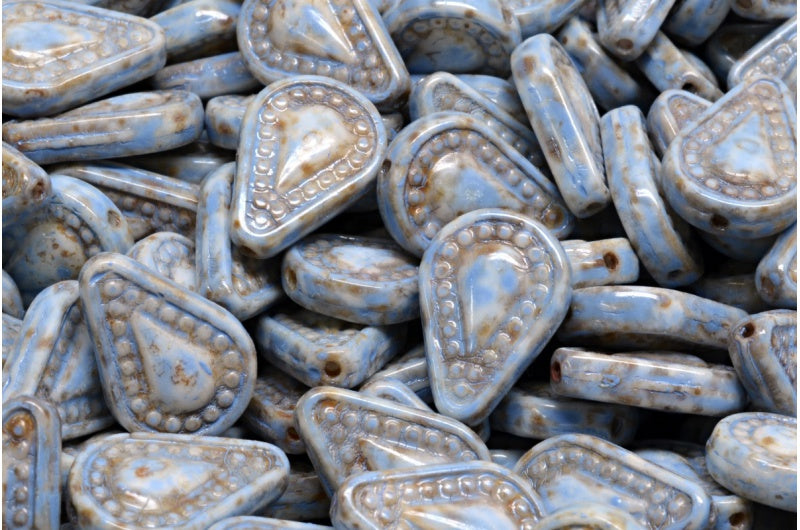 OUTLET 10 grams Filigree Teardrop Beads, 14 x 10 mm, White Travertin Blue Spotted (02010-86800-33308), Glass, Czech Republic