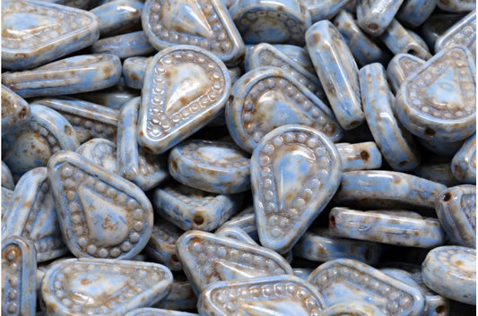 OUTLET 10 grams Filigree Teardrop Beads, 14 x 10 mm, White Travertin Blue Spotted (02010-86800-33308), Glass, Czech Republic