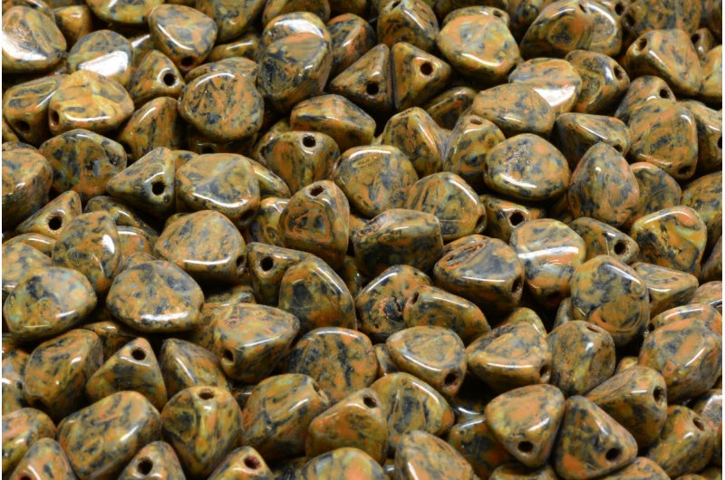 Pinch Beads, Black Travertin Orange Spotted (23980-86800-33302), Glass, Czech Republic