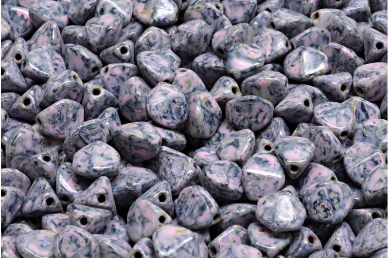 ピンチビーズ、ブラックトラバーチン ウォームパープルスポット（23980-86800-33304）、ガラス、チェコ共和国