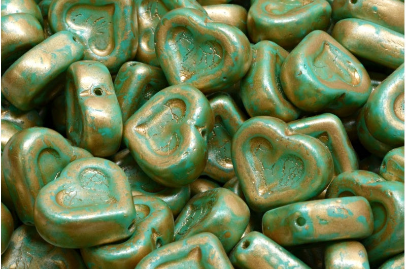 Heart With Heart Beads, White 84309 Gold Splash (02010-84309-86710), Glass, Czech Republic