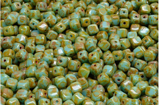 Cube Beads, Blue Travertin (63020-86800), Glass, Czech Republic