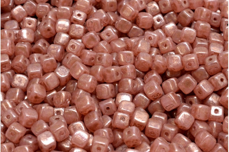 Cube Beads, Opal Pink Copper Splash (71400-86750), Glass, Czech Republic