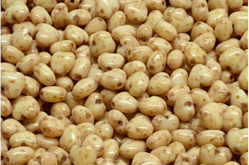 ハートビーズ、ホワイトトラバーチン、ベージュトラバーチン、スポット（02010-86800-33301）、ガラス、チェコ共和国