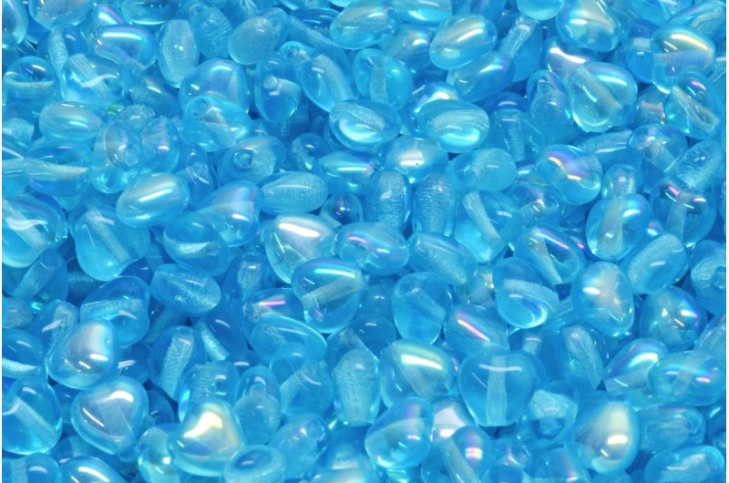 Heart Beads, Transparent Aqua Ab (60020-28701), Glass, Czech Republic